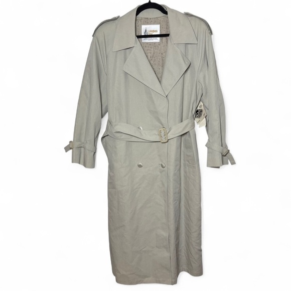 London Fog Vintage Grey Trench Coat NWT Size 16 Belted Classic